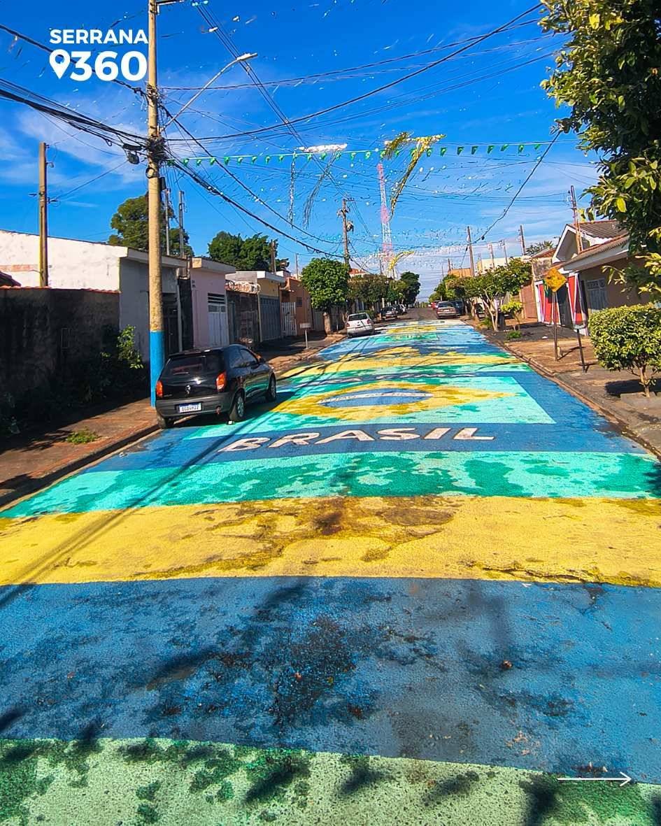 Ruas de Serrana ganham decoração verde e amarela em apoio à Seleção Brasileira